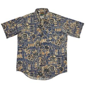Oakton Limited Mens L Tall Floral Geometric Block Print Cotton Shirt Made in USA
